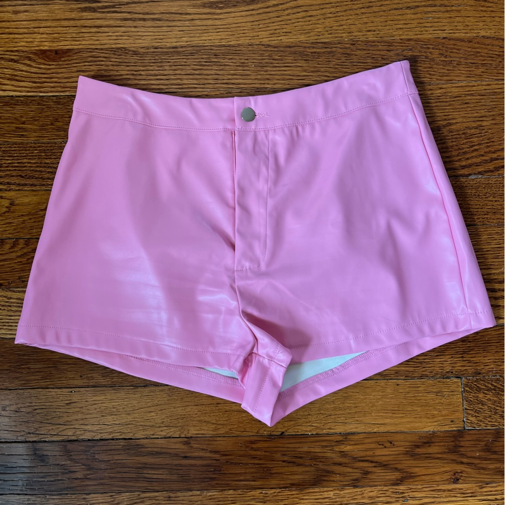 Pink vinyl high waisted pinup shorts Large